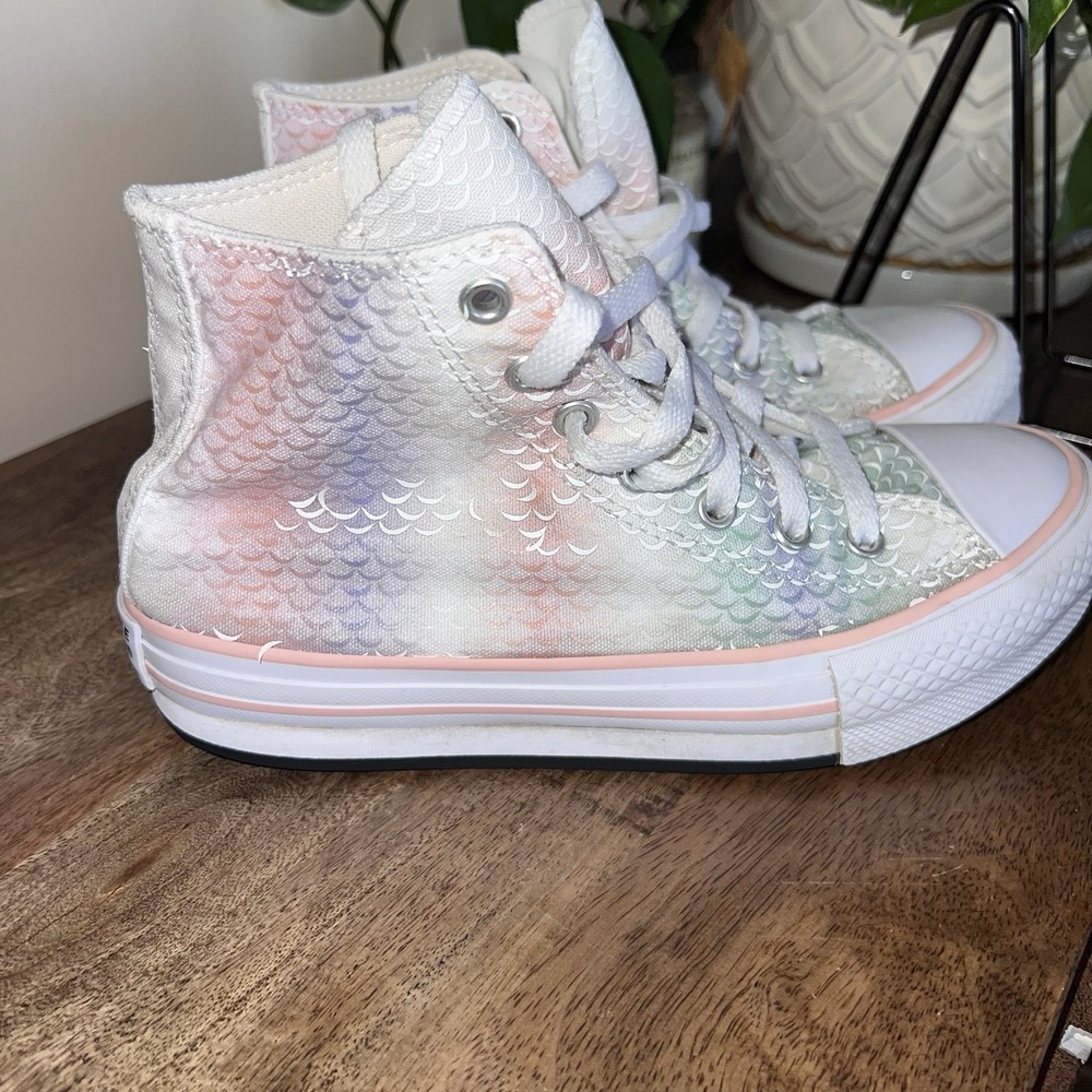 Big Kids Girls Converse CTAS Lift Platform Pink Mermaid Hi Top Sneakers Size 3 Y